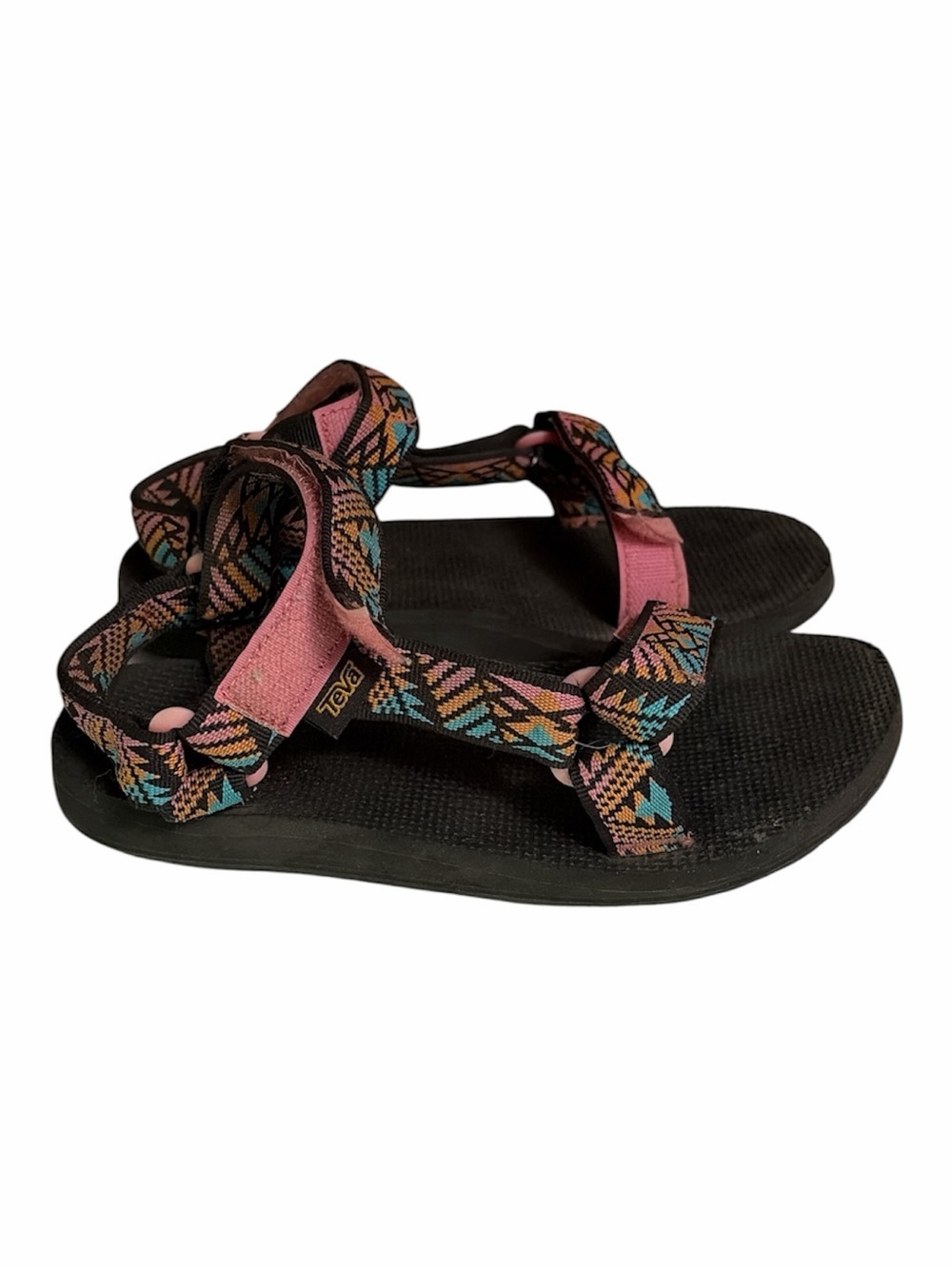 Teva Pink, Black and Teal Aztec Patterned Strap Sandals
